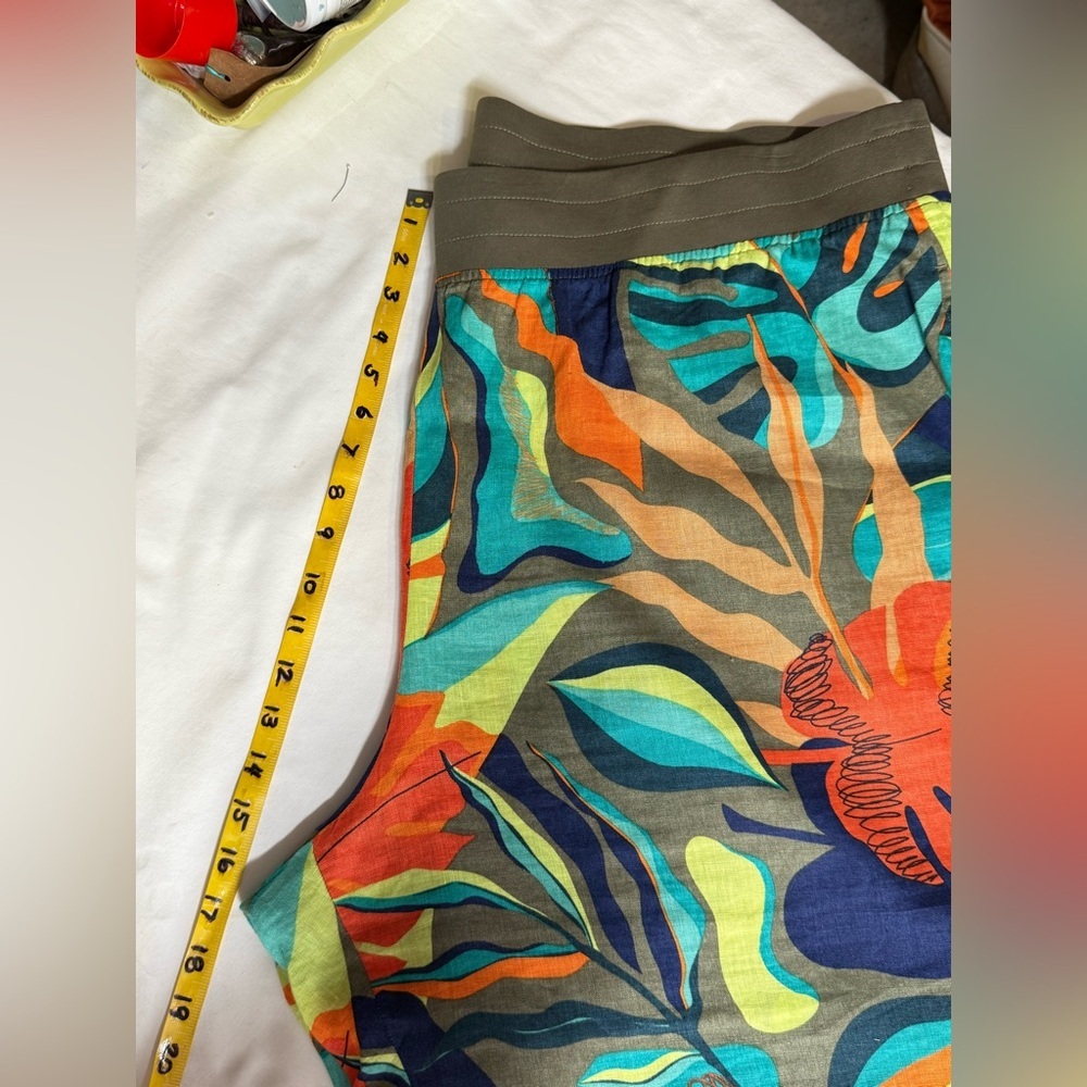SOFT SURROUNDINGS Olive green & orange tropical print Linen pants size 3X. - Picture 12 of 13
